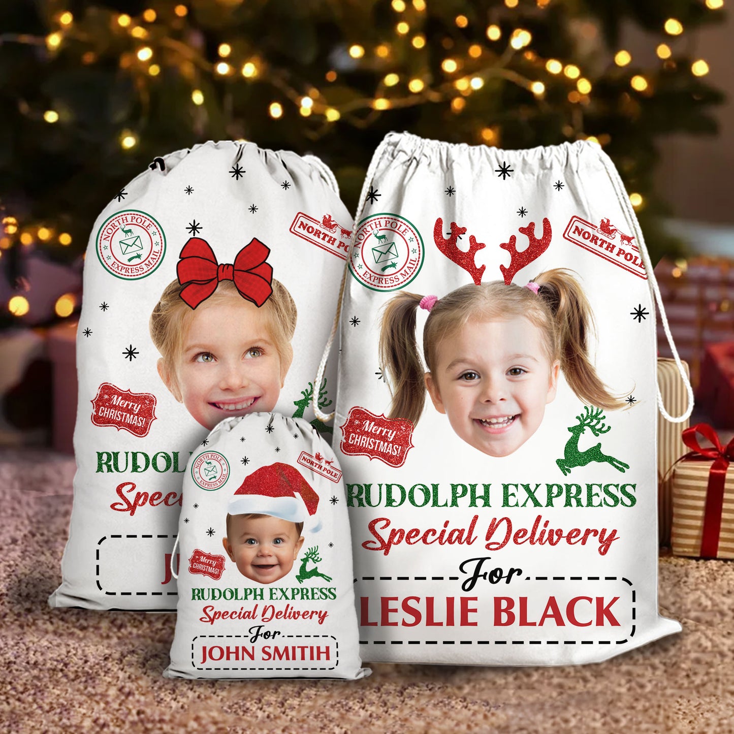 Rudolph Express - Christmas Family Gift - Personalized Christmas Sack - Custom Christmas Bag