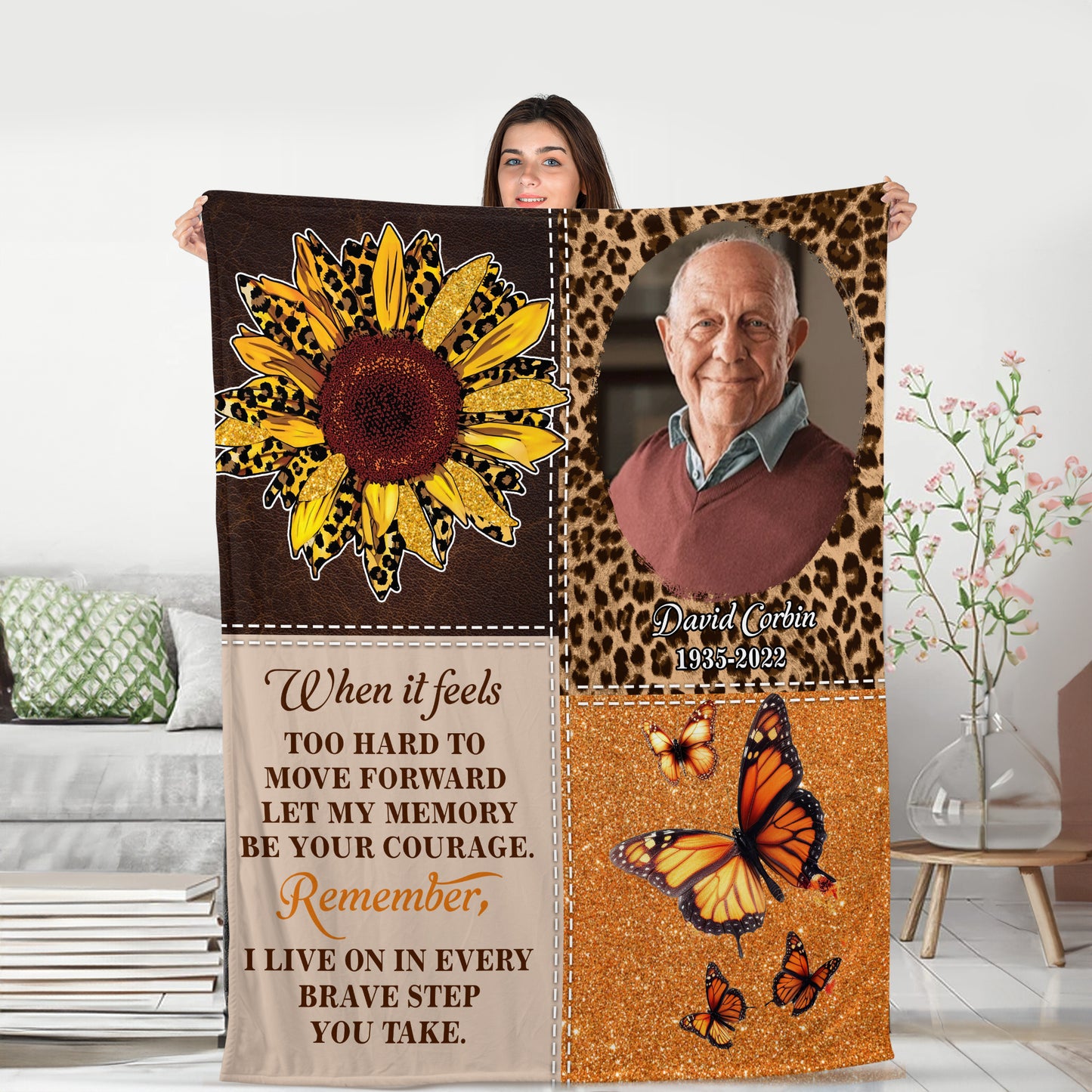 Remember, I Live On In Every Brave Step You Take Blanket Memorial - Remembrance Gift - Memorial Personalized Custom Blanket - Christmas Gift, Sympathy Gift