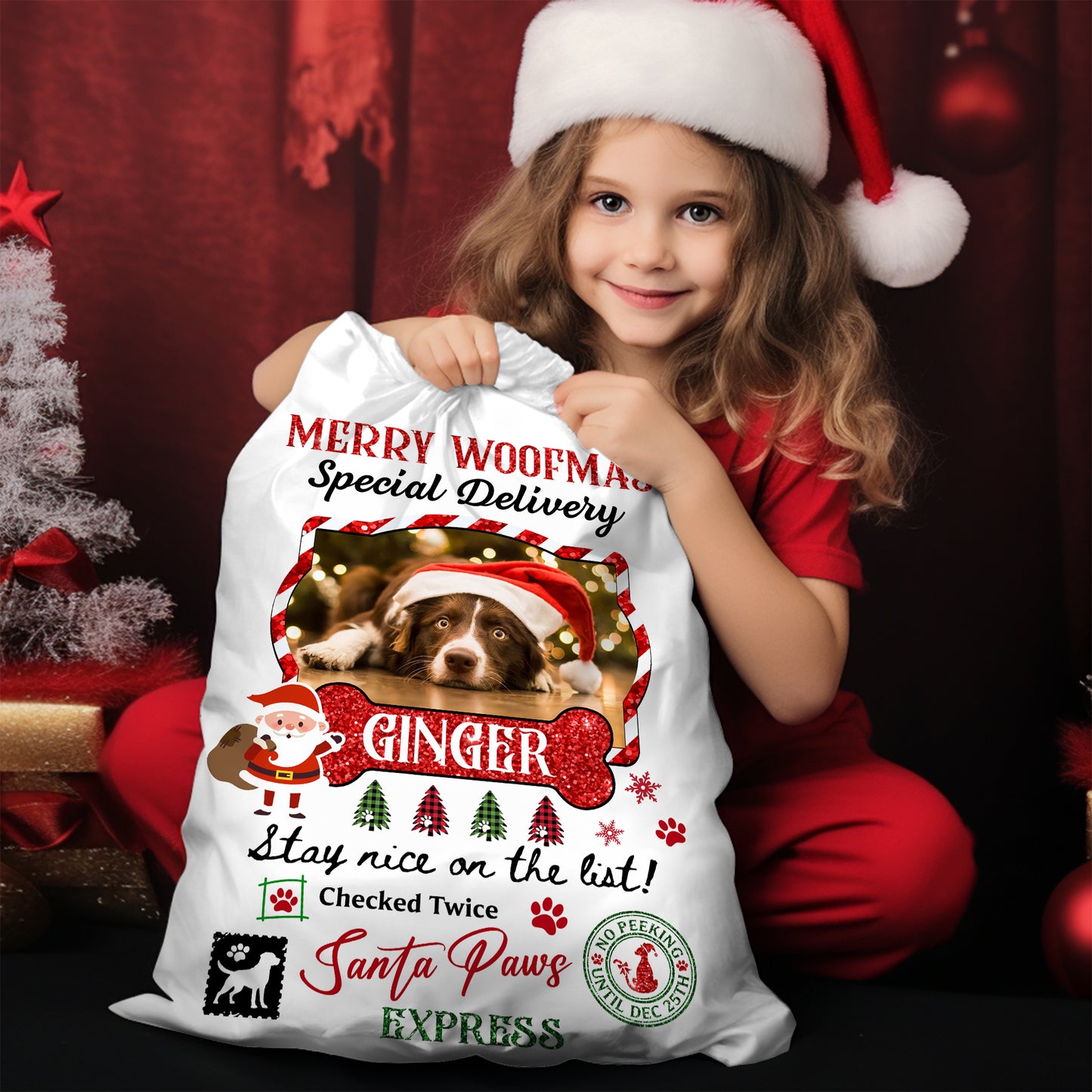 Stay Nice On The List Christmas Bag Custom Photo - Christmas Gift For Dog Lovers Cat Lovers - Personalized Christmas Sack - Custom Christmas Bag