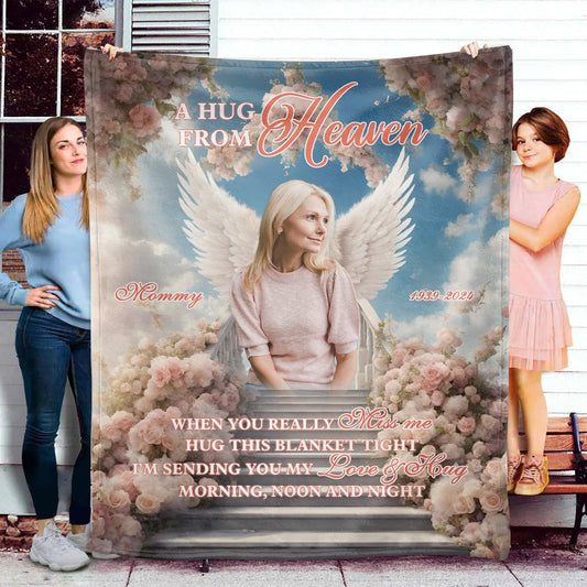 A Hug From Heaven Flowers Christmas Photo Blanket Memorial - Remembrance Gift - Memorial Personalized Custom Blanket - Christmas Gift, Sympathy Gift