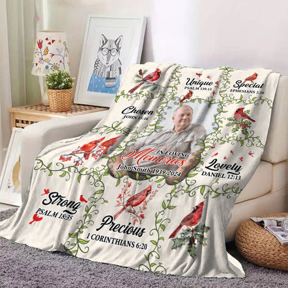 Loving Memories Heaven Flowers Christmas Photo Blanket Memorial - Remembrance Gift - Memorial Personalized Custom Blanket - Christmas Gift, Sympathy Gift