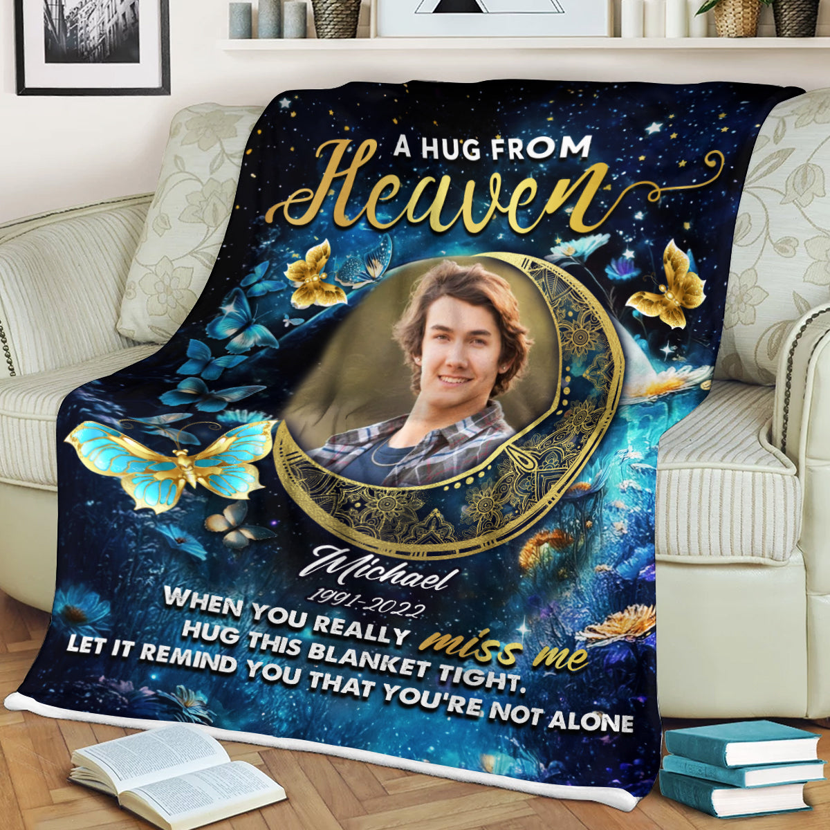 A Hug From Heaven Moon Memory Remembrance Gift - Memorial Personalized Custom Blanket - Christmas Gift, Sympathy Gift