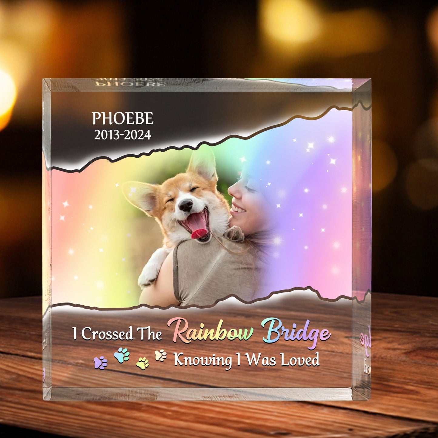 I crossed the rainbow bridge knowing i was loved - Personalized Acrylic Photo Plaque