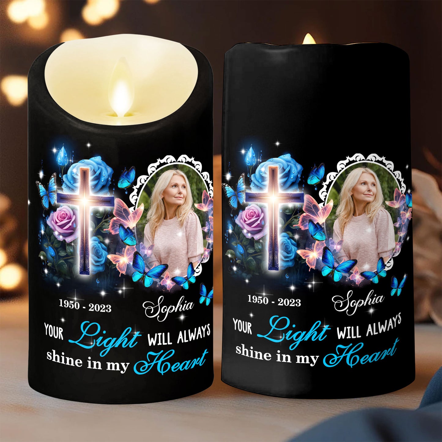 l Always Shine In My Heart Custom Photo Memorial - Personalized Flameless LED Candle