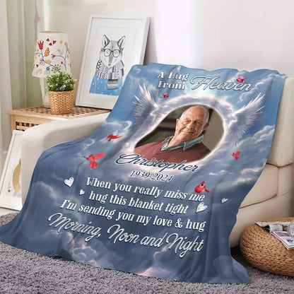 A Hug From Heaven Sky Photo - Memorial Personalized Custom Blanket - Christmas Gift, Sympathy Gift