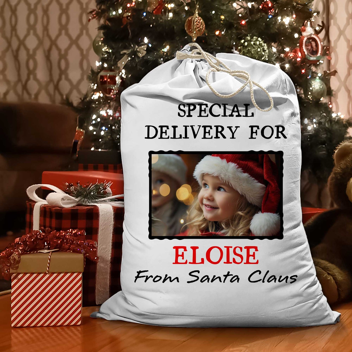 Merry Christmas Vintage Bag Custom Photo - Christmas Gift For Dog Lovers - Personalized Christmas Sack - Custom Christmas Bag