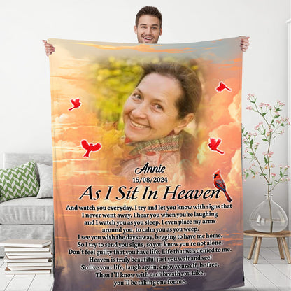 As I Sit In Heaven In Loving Memories Blanket Memorial - Remembrance Gift - Memorial Personalized Custom Blanket - Christmas Gift, Sympathy Gift