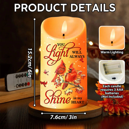 Your light will always shine in my heart  - Personalized Flameless LED Candle