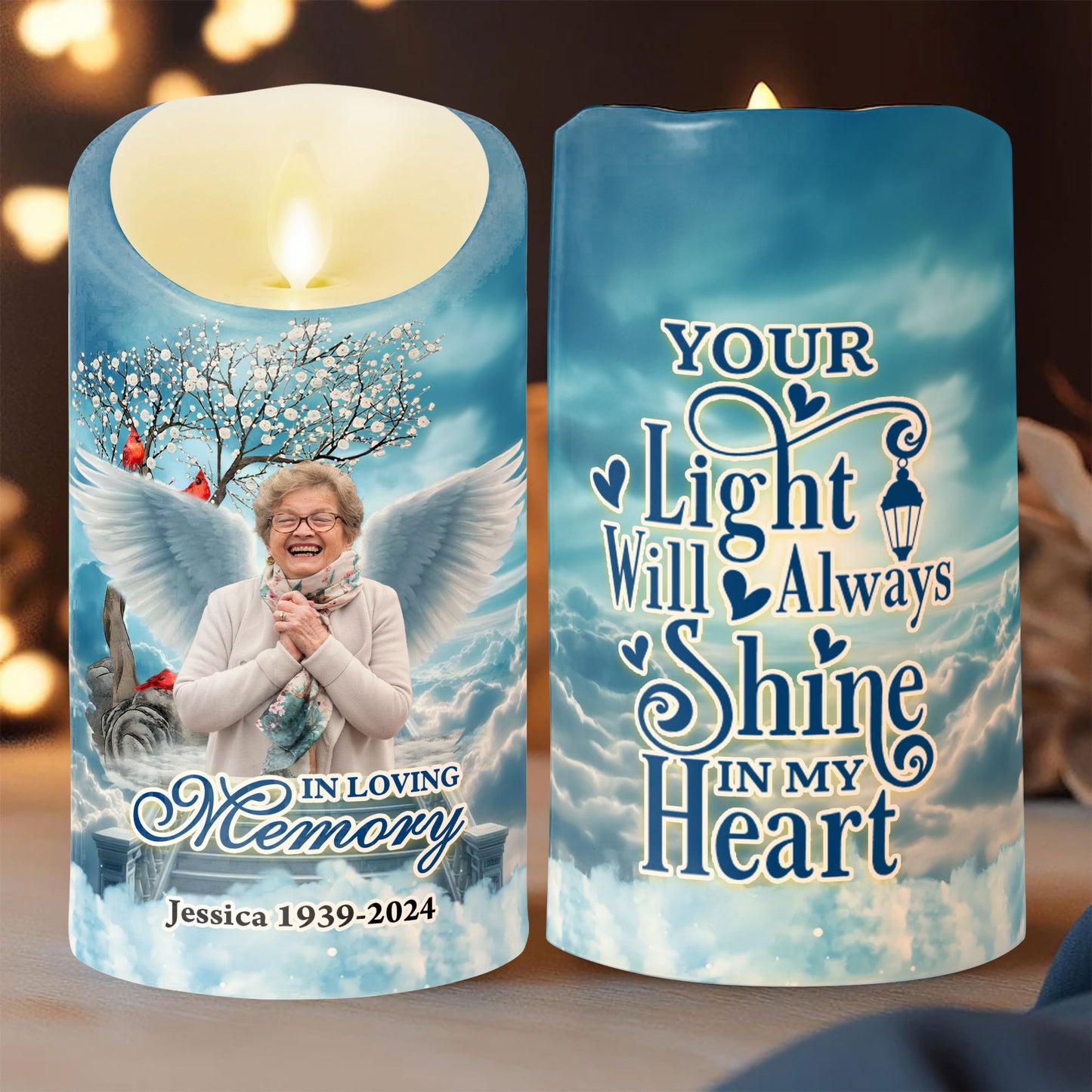 Your Life Was A Blessing Custom Photo Memorial - Personalized Flameless LED Candle