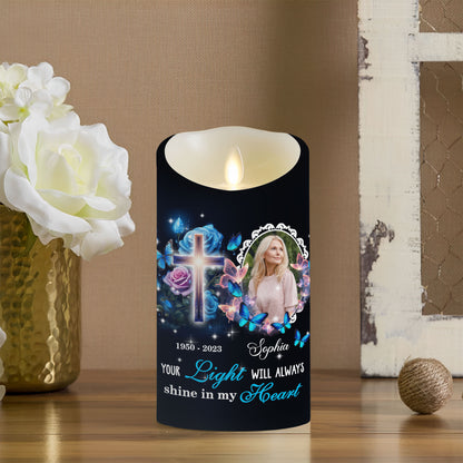 l Always Shine In My Heart Custom Photo Memorial - Personalized Flameless LED Candle