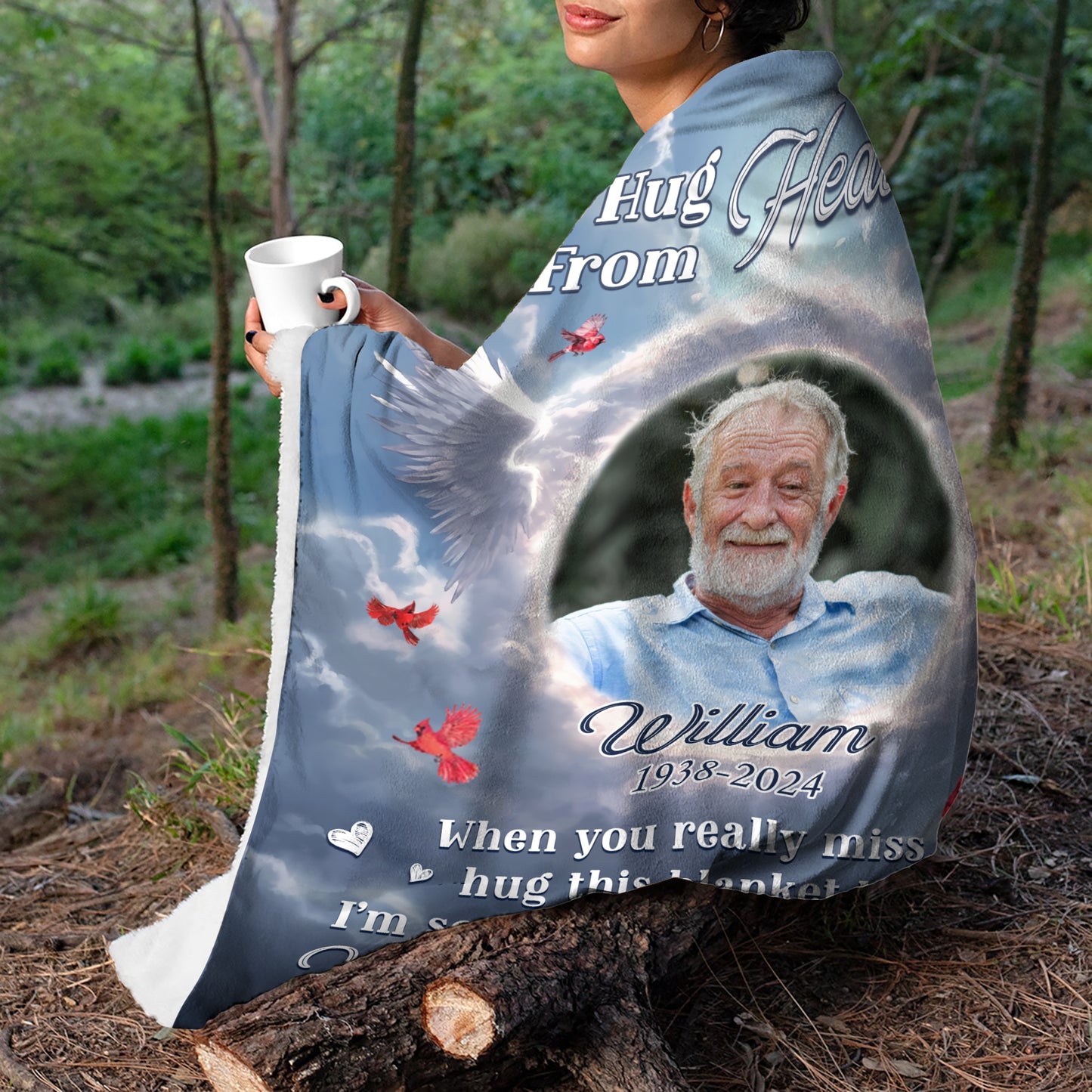 A Hug From Heaven Sky Photo - Memorial Personalized Custom Blanket - Christmas Gift, Sympathy Gift