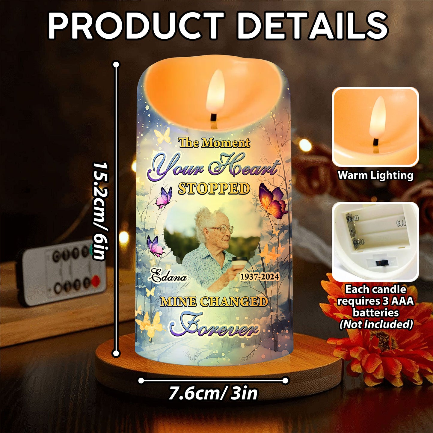 Moment Your Heart Stopped Memorial Candle - Personalized Flameless LED Candle