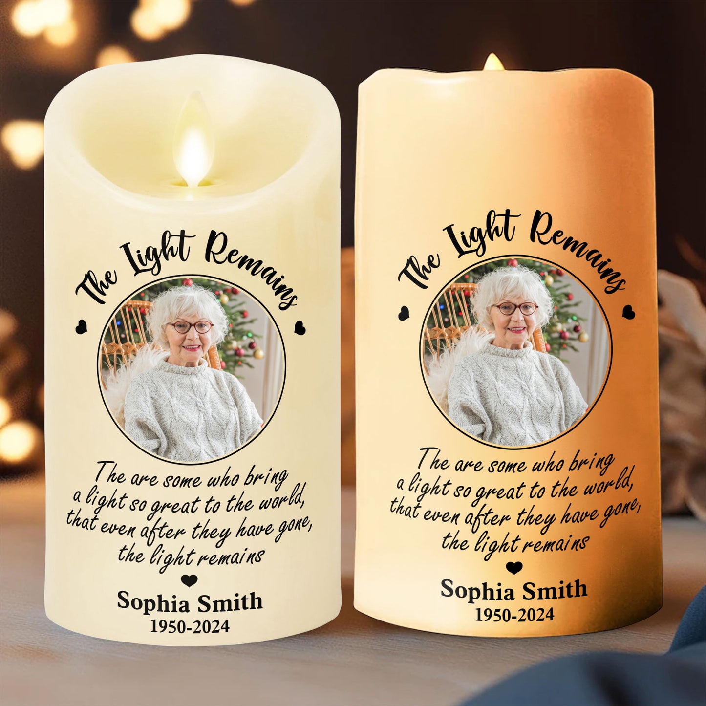 Custom Photo Memorial The Light Remains - Personalized Flameless LED Candle