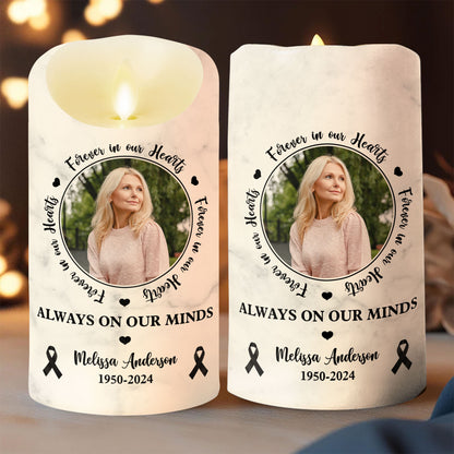 In Loving Memorial Cancer Ribbons Custom Photo Memorial - Personalized Flameless LED Candle