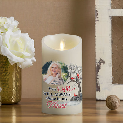 Candle Burns Your Life Was A Blessing Cardinal Custom Photo Memorial - Personalized Flameless LED Candle