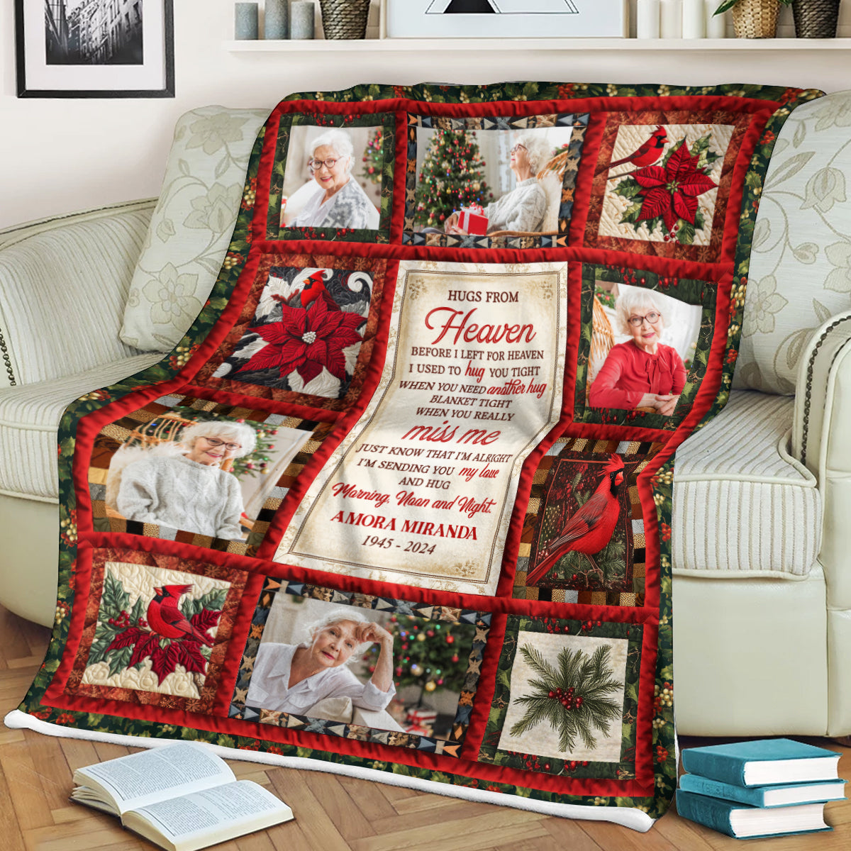 Cardinal Quilt Blanket Memorial Blanket - Remembrance Gift - Memorial Personalized Custom Blanket - Christmas Gift, Sympathy Gift