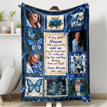 A Hug From Heaven Blue Blanket Memorial - Remembrance Gift - Memorial Personalized Custom Blanket - Christmas Gift, Sympathy Gift