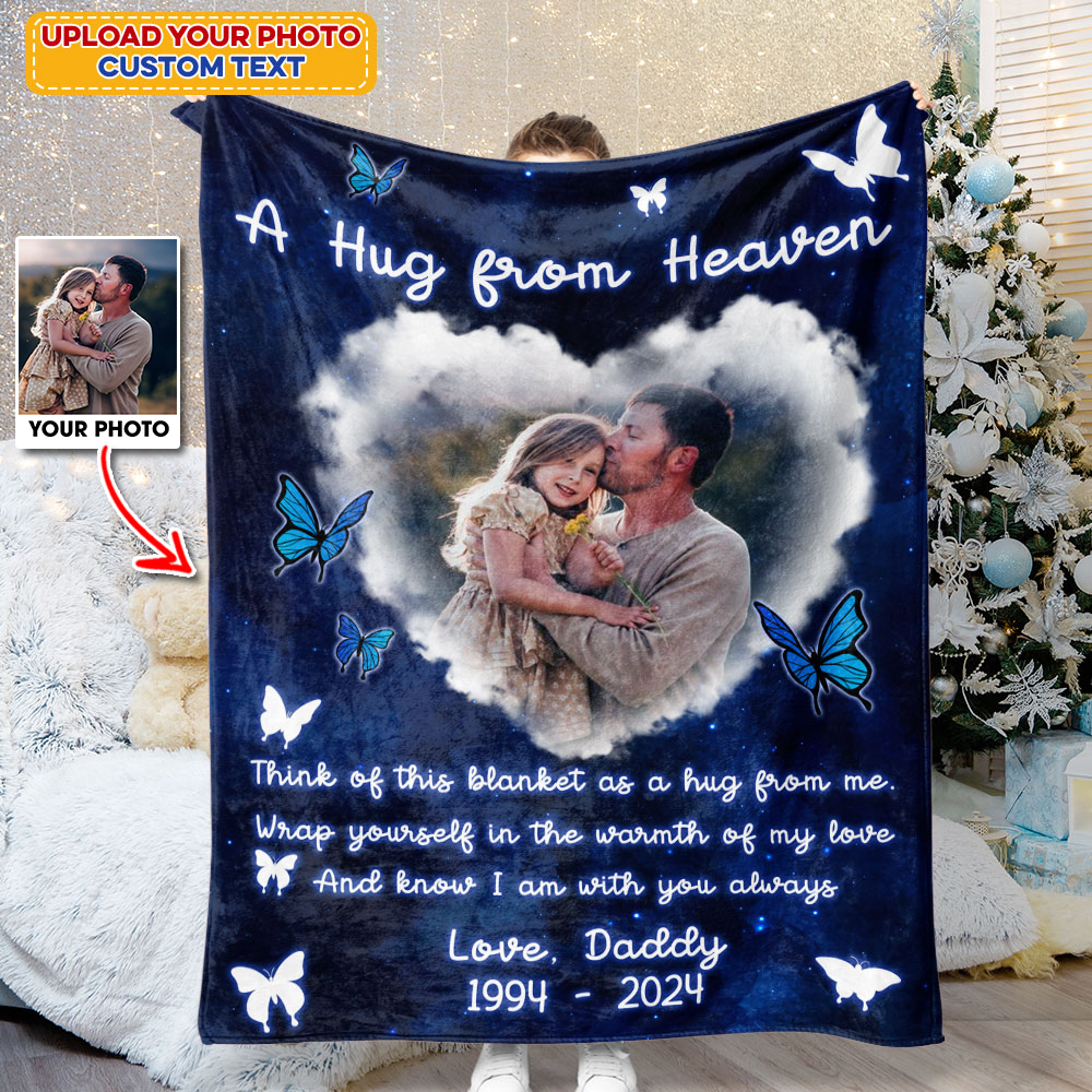 Think Of This Blanket As A Hug From Me Remembrance Gift - Memorial Personalized Custom Blanket - Christmas Gift, Sympathy Gift