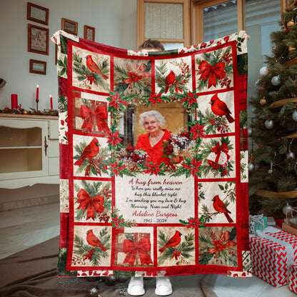 Christmas Cardinal Love From Heaven Memorial Blanket - Remembrance Gift - Memorial Personalized Custom Blanket - Christmas Gift, Sympathy Gift