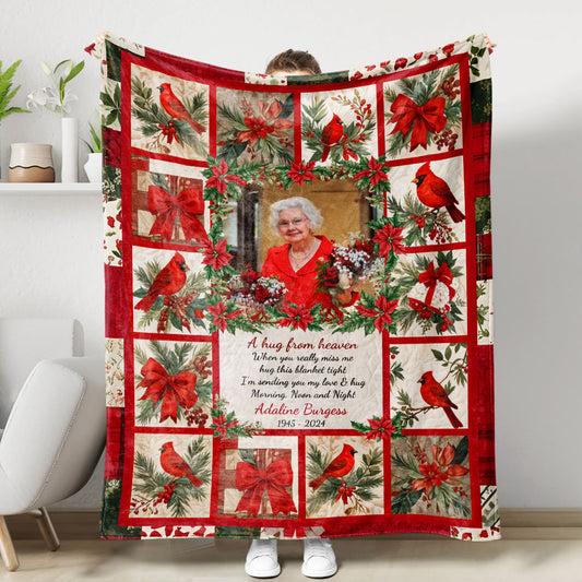 Christmas Cardinal Love From Heaven Memorial Blanket - Remembrance Gift - Memorial Personalized Custom Blanket - Christmas Gift, Sympathy Gift