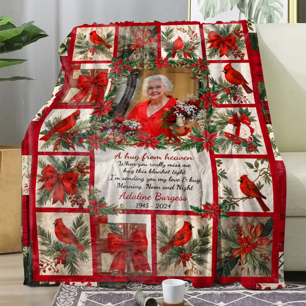 Christmas Cardinal Love From Heaven Memorial Blanket - Remembrance Gift - Memorial Personalized Custom Blanket - Christmas Gift, Sympathy Gift