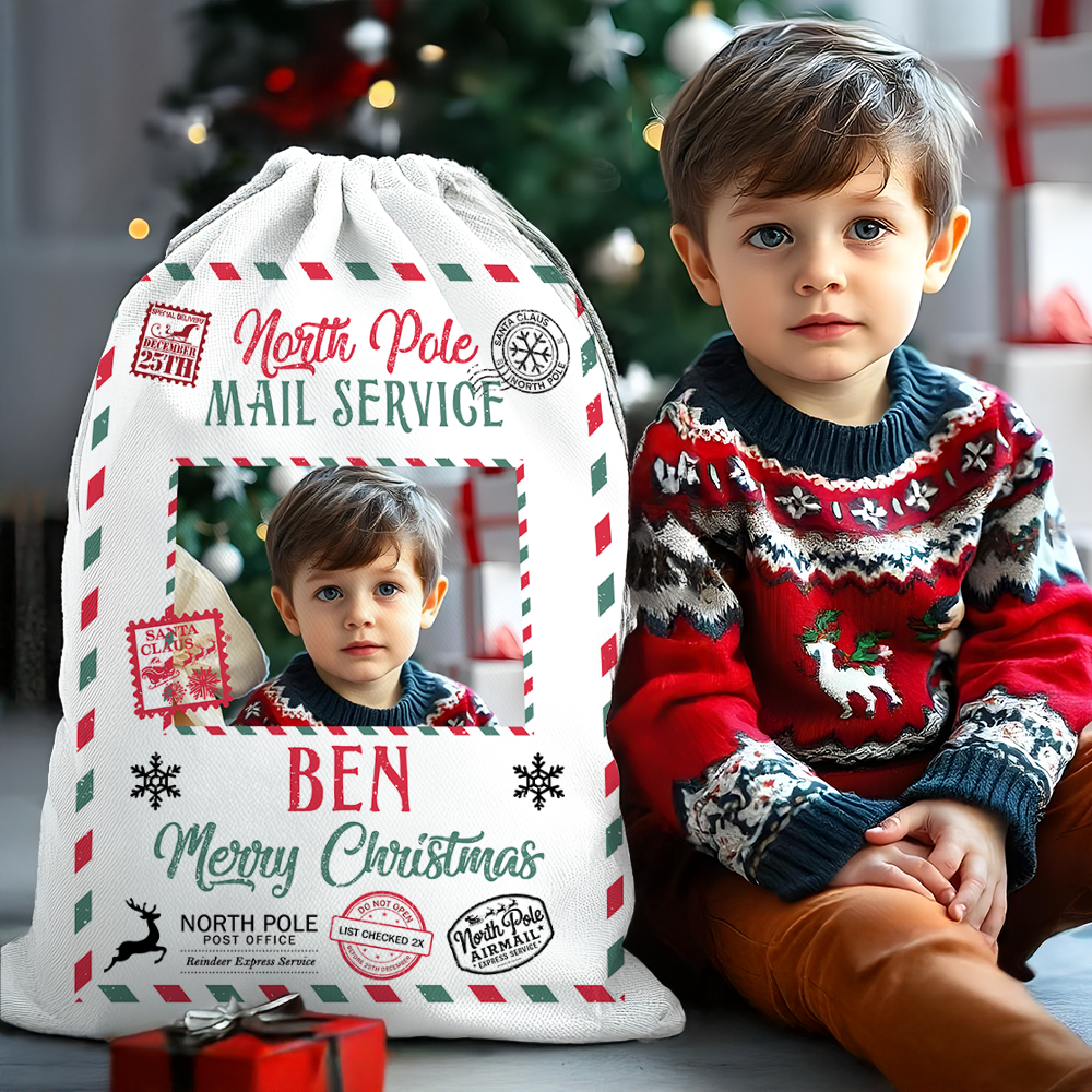 Mail Service Christmas Bag Custom Photo - Christmas Gift For Dog Lovers - Personalized Christmas Sack - Custom Christmas Bag