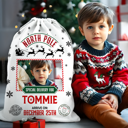 North Pole Mail Service Christmas Bag Custom Photo - Personalized Christmas Sack - Custom Christmas Bag