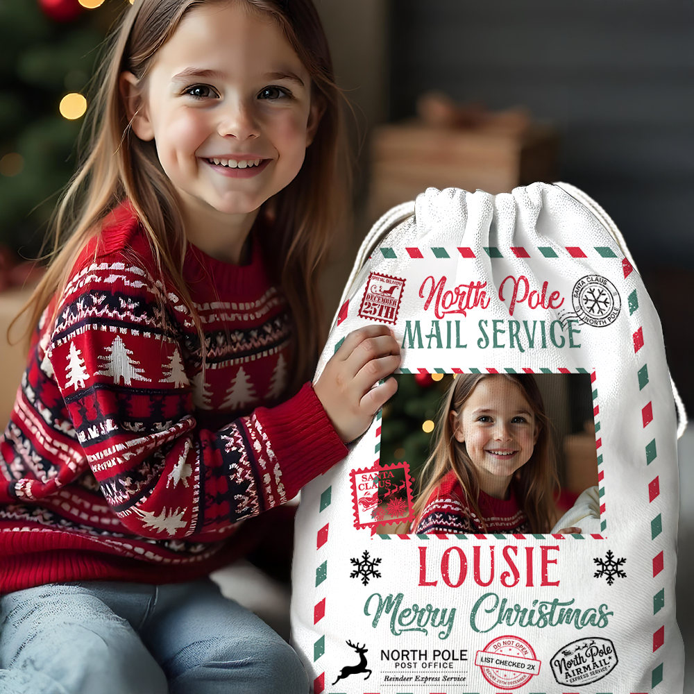 Mail Service Christmas Bag Custom Photo - Christmas Gift For Dog Lovers - Personalized Christmas Sack - Custom Christmas Bag