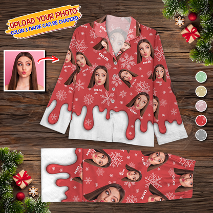 Melting Custom Photo Human And Pet Faces - Custom Face Pajamas Pattern - Personalized Photo Christmas Pajamas