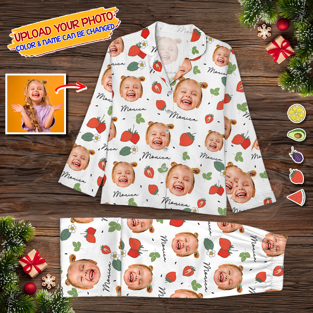 Custom Face Fruit Pajamas Set Color Pattern - Personalized Photo Christmas Pajamas