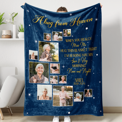 A Hug From Heaven Moon Blanket Memorial - Remembrance Gift - Memorial Personalized Custom Blanket - Christmas Gift, Sympathy Gift