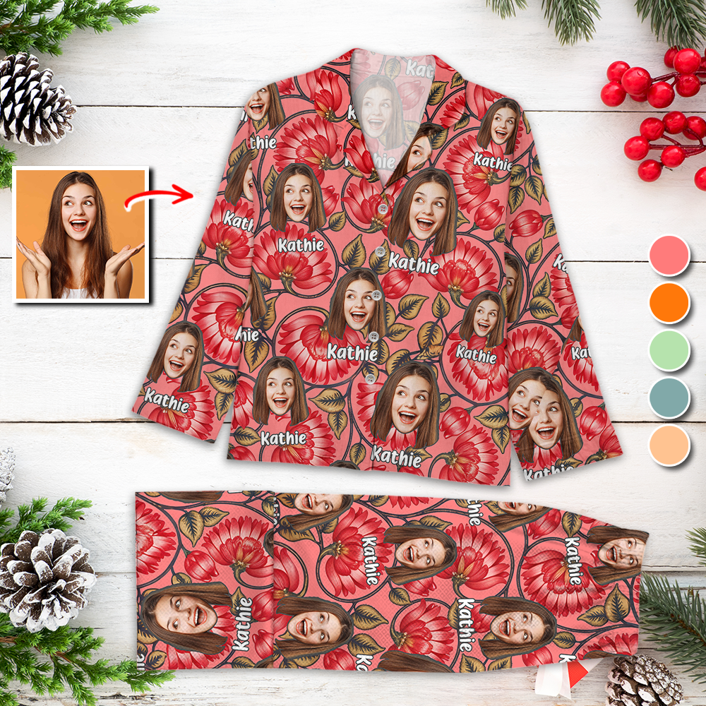 New Trendy Custom Face Pajamas Set Color Pattern - Personalized Photo Christmas Pajamas