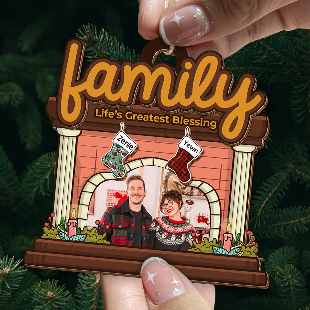 Custom Photo Family Wooden Ornament - 2 Layer Wood Ornament - Custom Family Ornament