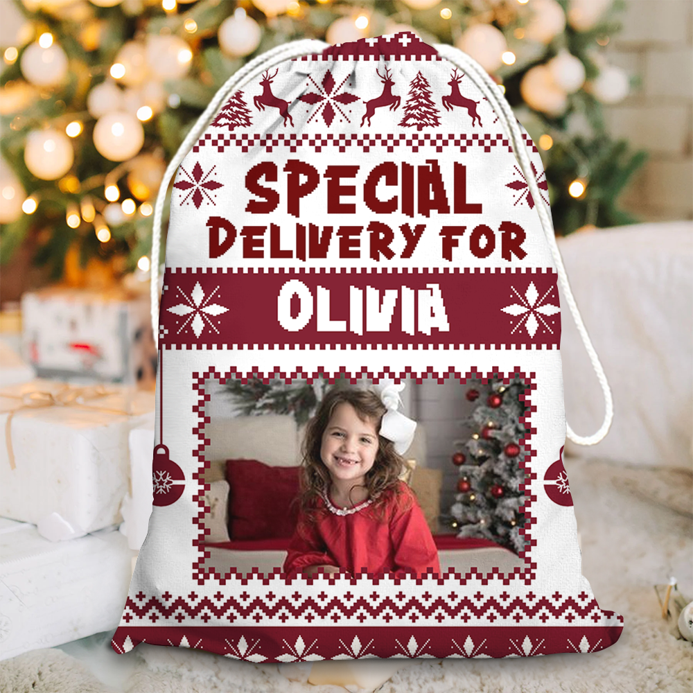 Merry Christmas Pattern Bag Custom Photo - Christmas Family Gift - Personalized Christmas Sack - Custom Christmas Bag