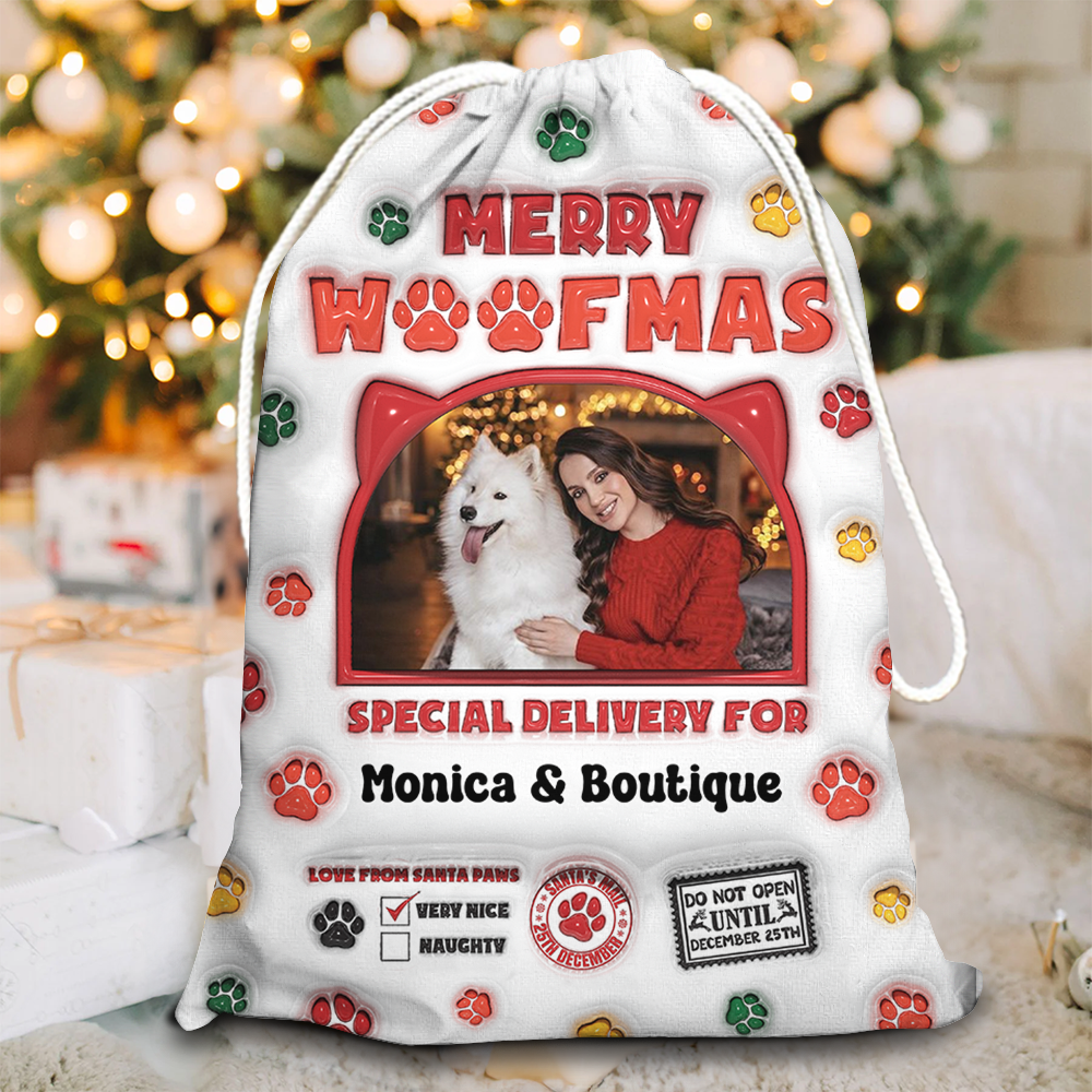 Custom Photo 3D Christmas Bag - Christmas Gift For Dog Lovers Cat Lovers - Personalized Christmas Sack - Custom Christmas Bag