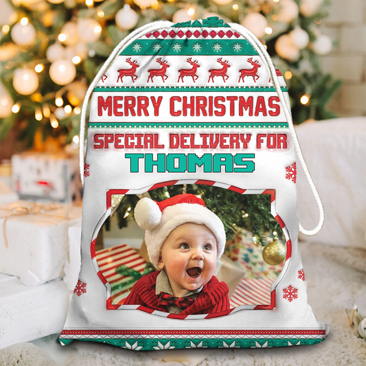 Custom Photo 3D Inflated Effect Christmas Santa Sack - Christmas Family Gift - Personalized Christmas Sack - Custom Christmas Bag