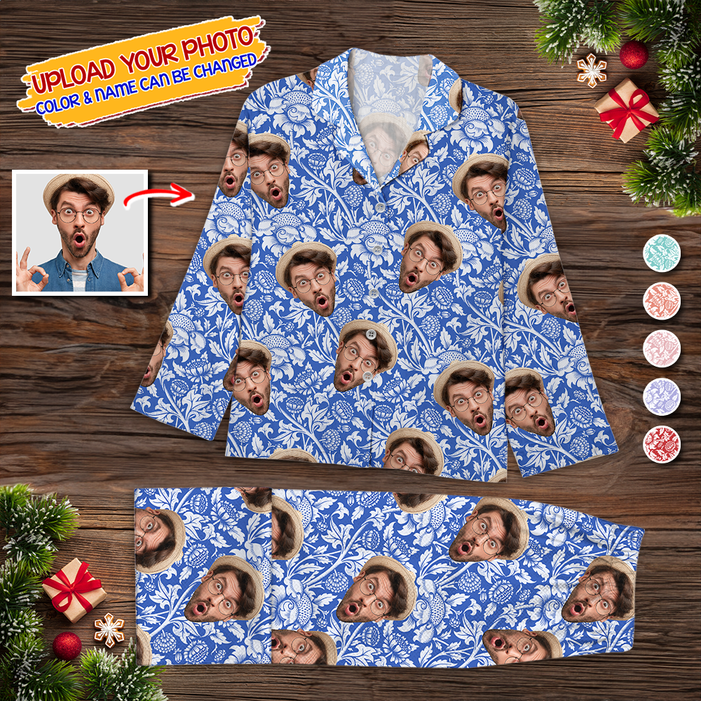 Print Pajama Set, Night Wear, Bridesmaid Pajama Set Photo Human And Pet Faces - Custom Face Pajamas Pattern - Personalized Photo Christmas Pajamas