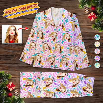 Color Patterns Custom Photo Human And Pet Faces - Custom Face Pajamas Pattern - Personalized Photo Christmas Pajamas