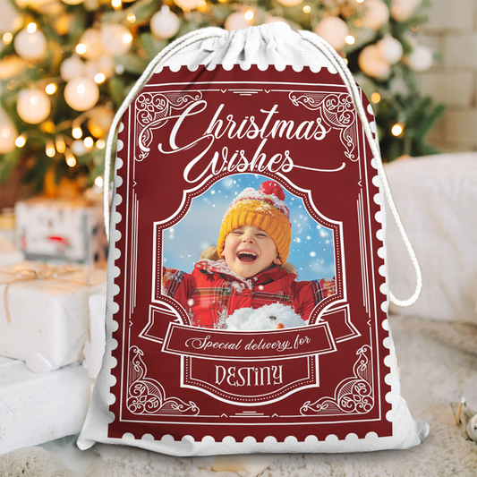 Christmas Wishes Colorful Bag Custom Photo - Christmas Gifts - Personalized Christmas Sack - Custom Christmas Bag