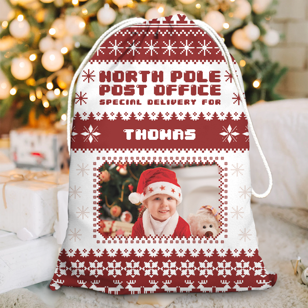 Pattern North Pole Post Office Christmas Santa Sack Present Gift Bag - Christmas Family Gift - Personalized Christmas Sack - Custom Christmas Bag