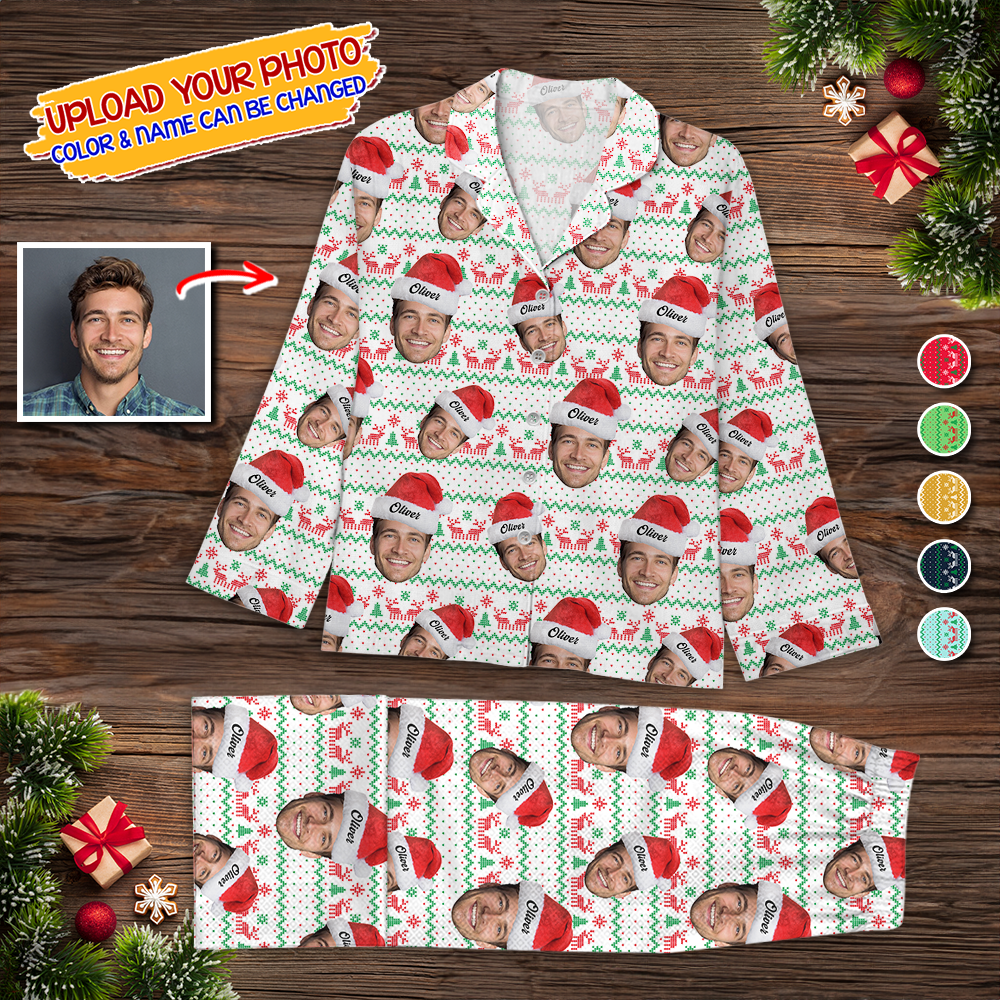 Happy Holidays To You Custom Photo Human And Pet Faces - Custom Face Pajamas Pattern - Personalized Photo Christmas Pajamas