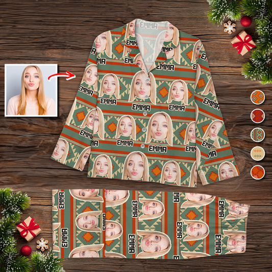 Custom Face Pajamas Set Funny Pattern - Personalized Photo Christmas Pajamas