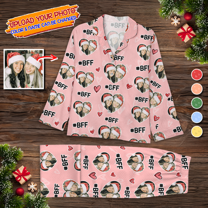 Custom Face BFF Pajamas Set Color Pattern - Personalized Photo Christmas Pajamas