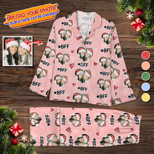 Custom Face BFF Pajamas Set Color Pattern - Personalized Photo Christmas Pajamas