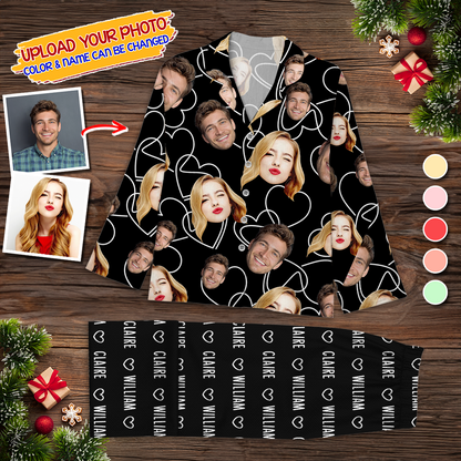 Couple Pajamas Team Custom Photo Human And Pet Faces - Custom Face Pajamas Pattern - Personalized Photo Christmas Pajamas