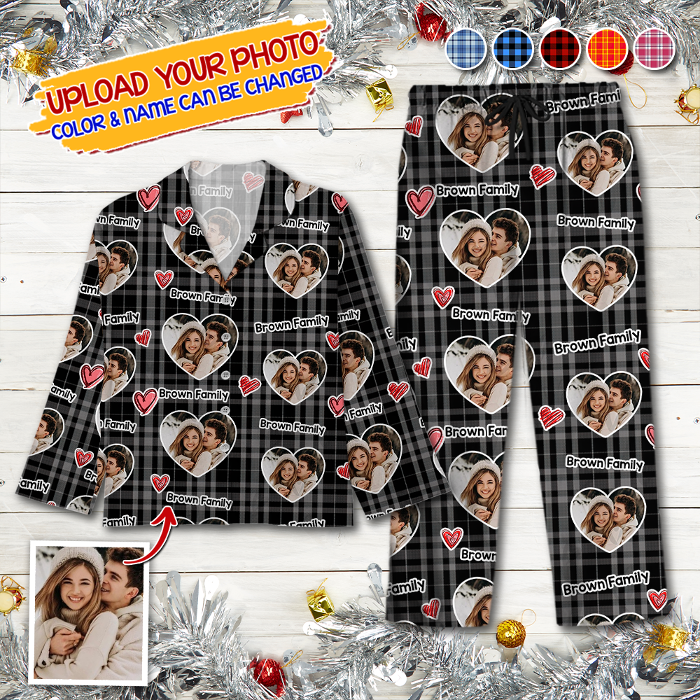 Our Family Custom Face Pajamas Set Color Pattern - Personalized Photo Christmas Pajamas