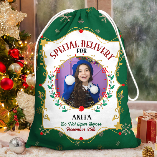 North Pole Mail Service Special Delivery Bag Custom Photo - Christmas Family Gift - Personalized Christmas Sack - Custom Christmas Bag