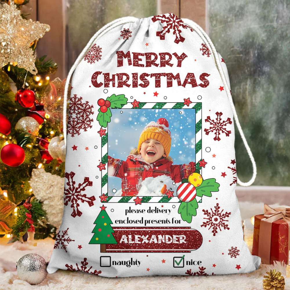 Please Delivery For Bag Custom Photo - Christmas Family Gift - Personalized Christmas Sack - Custom Christmas Bag