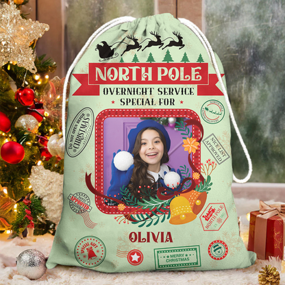 Overnight Service Delivery Bag Custom Photo - Christmas Family Gift - Personalized Christmas Sack - Custom Christmas Bag