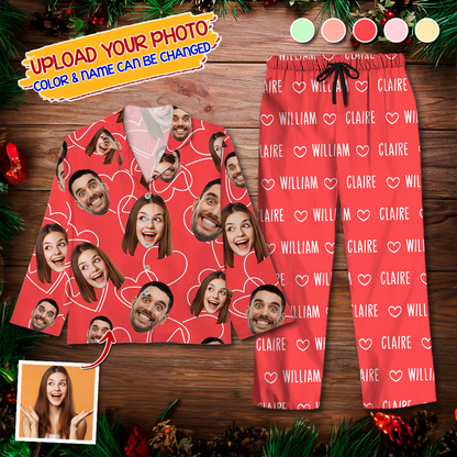 Couple Pajamas Team Custom Photo Human And Pet Faces - Custom Face Pajamas Pattern - Personalized Photo Christmas Pajamas